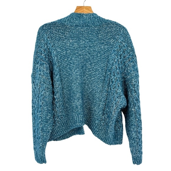 Cabi 4095 Astral Cropped Cable-Knit Open Cardigan in Teal in M - Picture 3 of 12